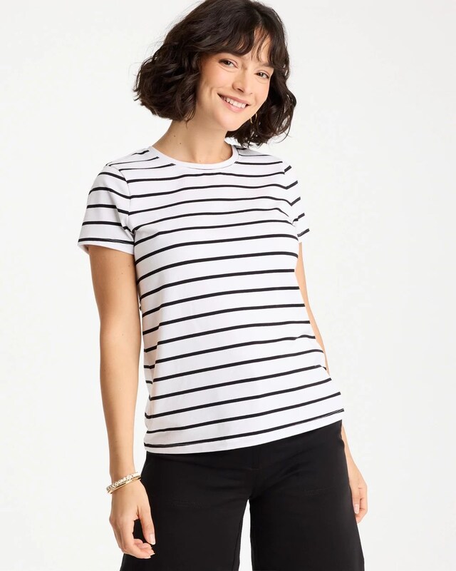 Striped Cotton Stretch Cap-Sleeve Tee - image 1